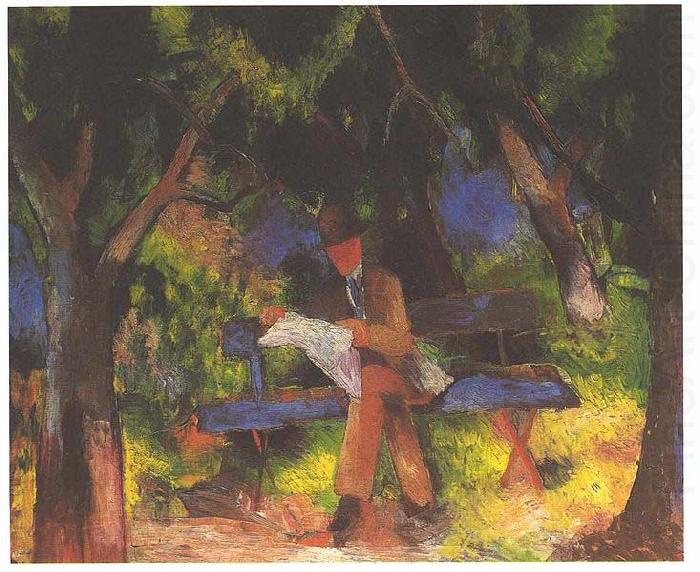 Reading man in park, August Macke